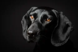 Weiches Porträt von eine schwarzen Hund mit sanftem Blick